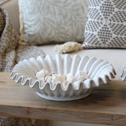 Fad m. rillet kant, H8,5/�35 cm antique creme