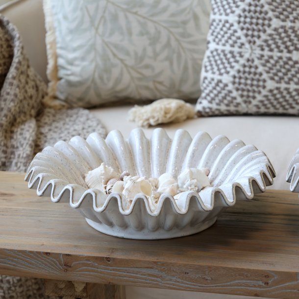 Fad m. rillet kant, H8,5/�35 cm antique creme