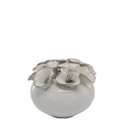 Vase m. 12 huller til blomster, H15/�21 cm antique creme