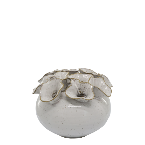 Vase m. 12 huller til blomster, H15/�21 cm antique creme