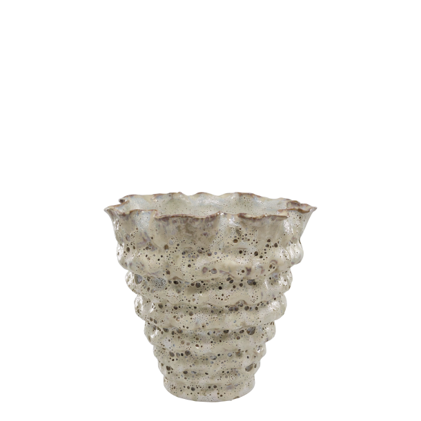 Vase m. riller, H21/�21,5 cm antique creme