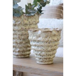 Vase m. riller, H21/�21,5 cm antique creme