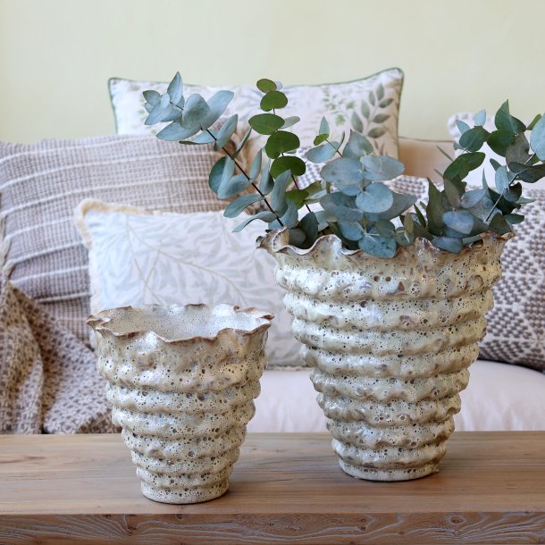 Vase m. riller, H30/�30 cm antique creme