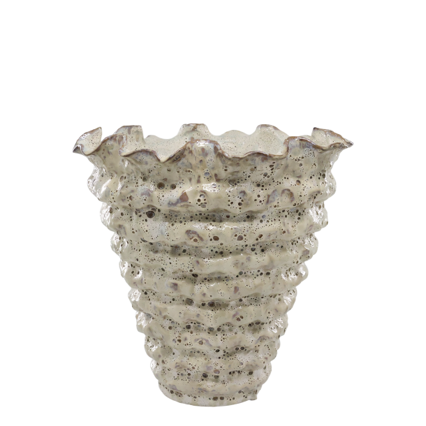 Vase m. riller, H30/�30 cm antique creme