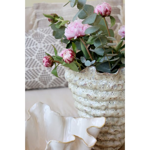 Vase m. riller, H30/�30 cm antique creme