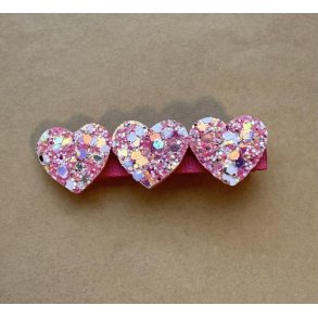 Hrklemme - Glitter hjerter Pink
