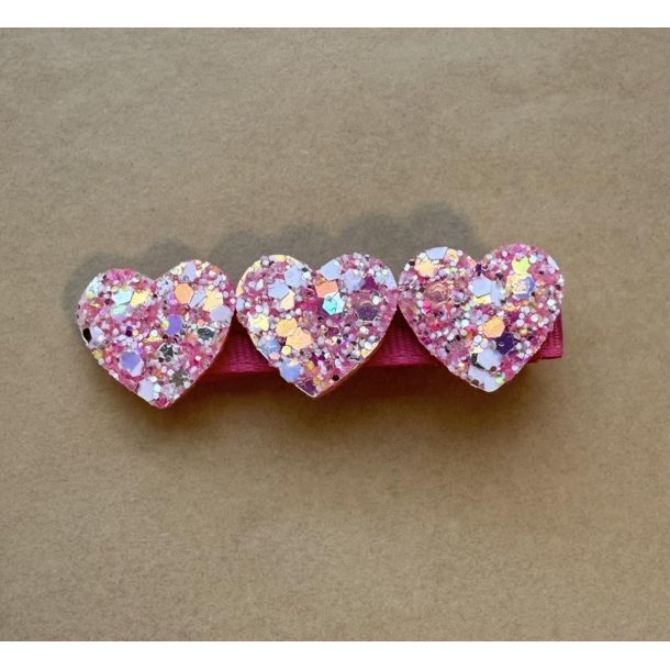 Hrklemme - Glitter hjerter Pink