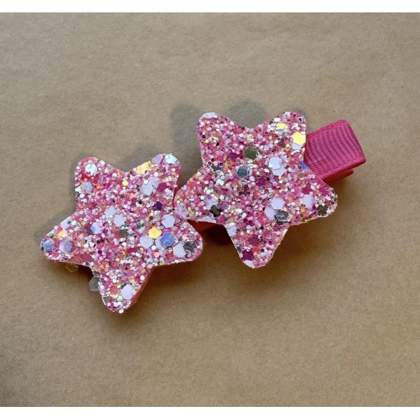 Hrklemme - Glitter stjerner Pink