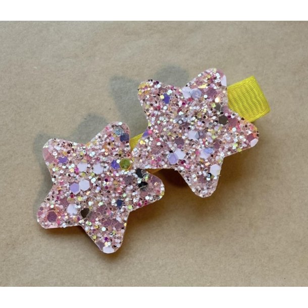 Hrklemme - Glitter stjerner Lyserd/Gul
