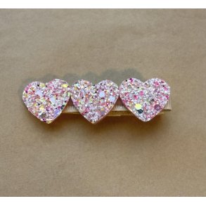 Hrklemme - Glitter hjerter Lyserd/beige